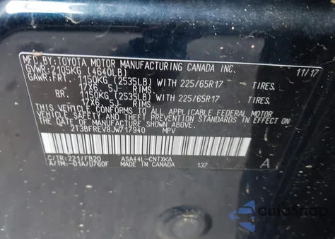 2018 Toyota Rav4 Le z USA, uszkodzony, nr VIN 2T3BFREV8JW717940